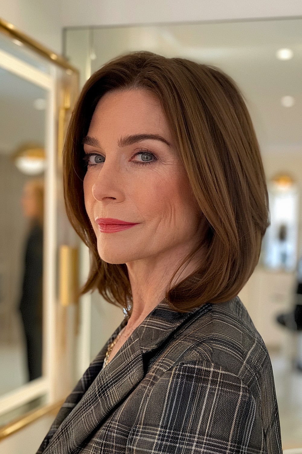 Angled lob with sleek layers for women over 50