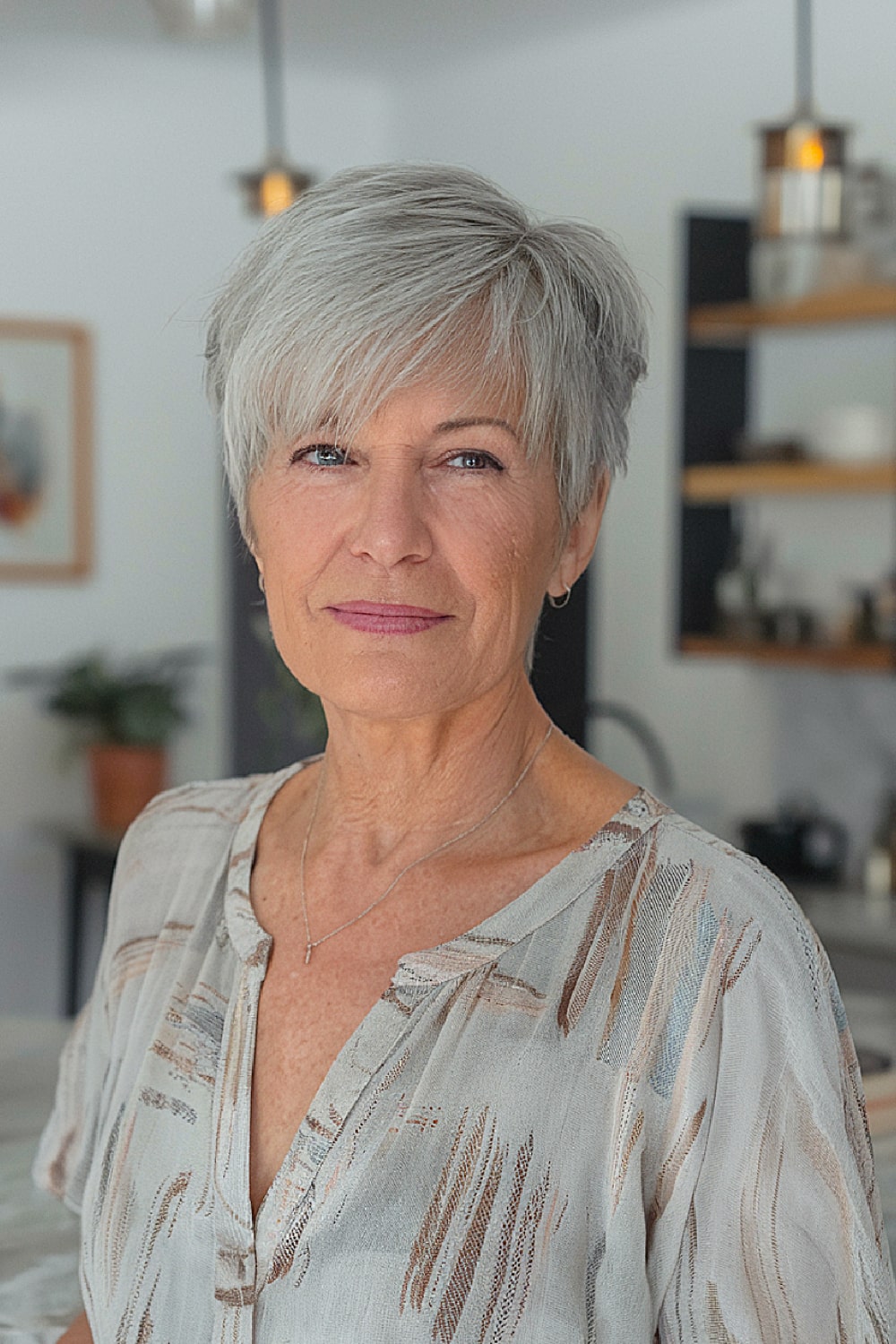 Asymmetrical Pixie with Wispy Bangs for Women Over 60
