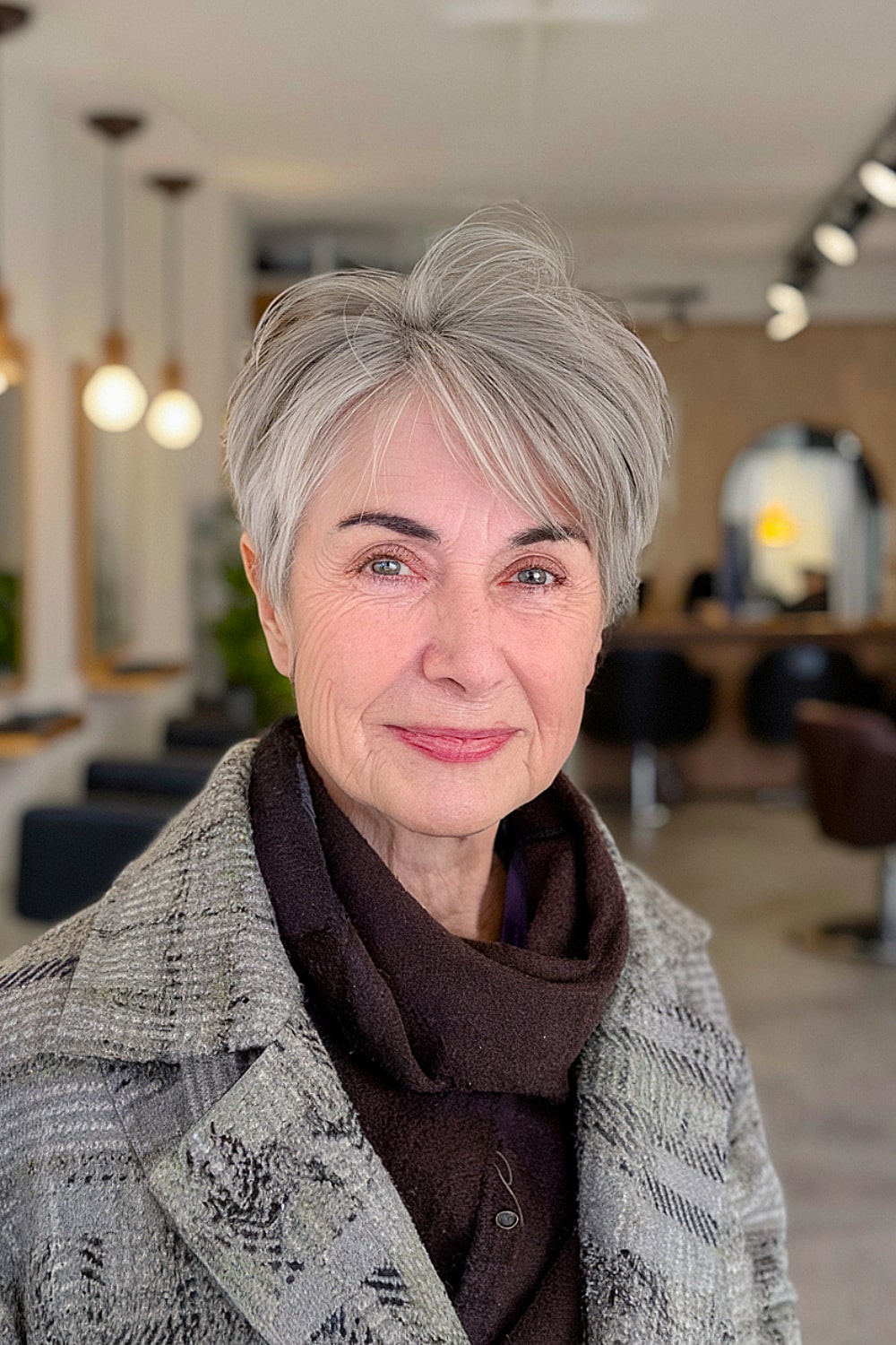 Blended salt-and-pepper pixie for women over 70