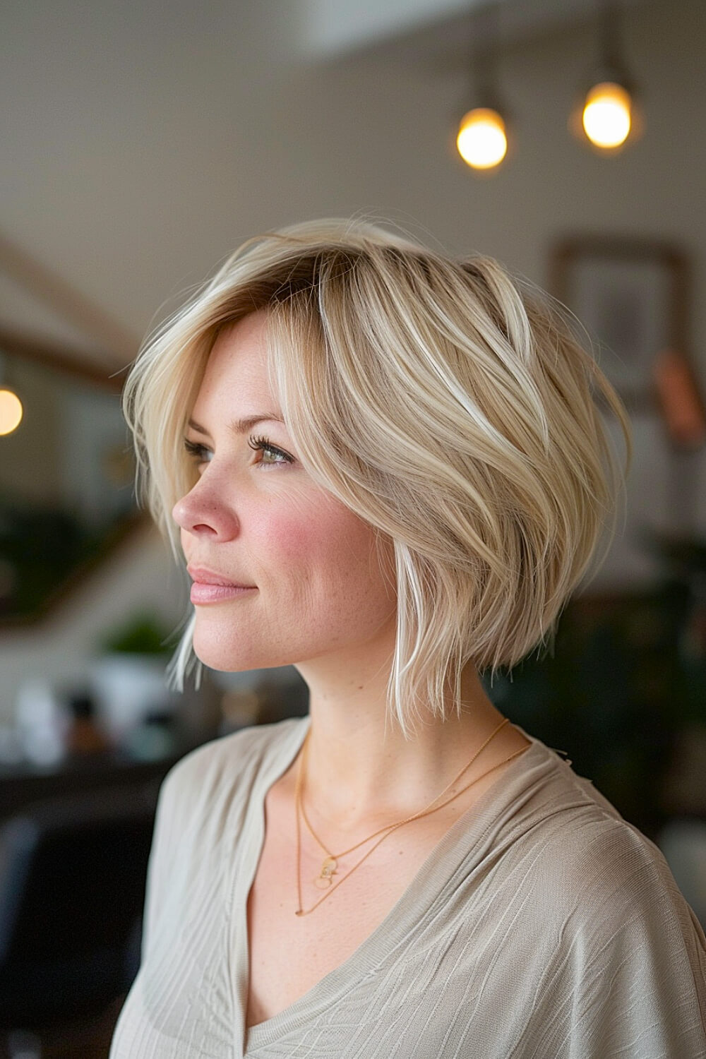 Blonde stacked bob haircut