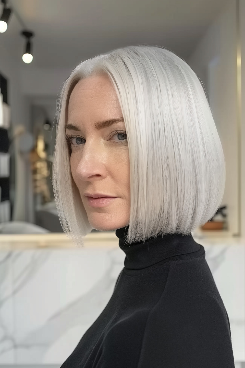 Blunt bob with ice blonde color