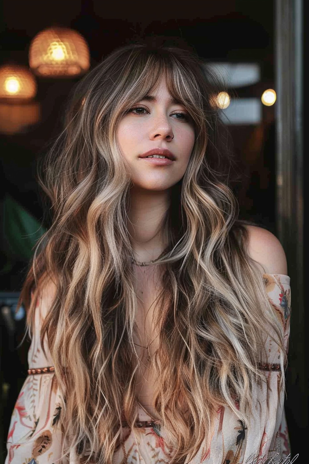 Boho long hair with long bangs