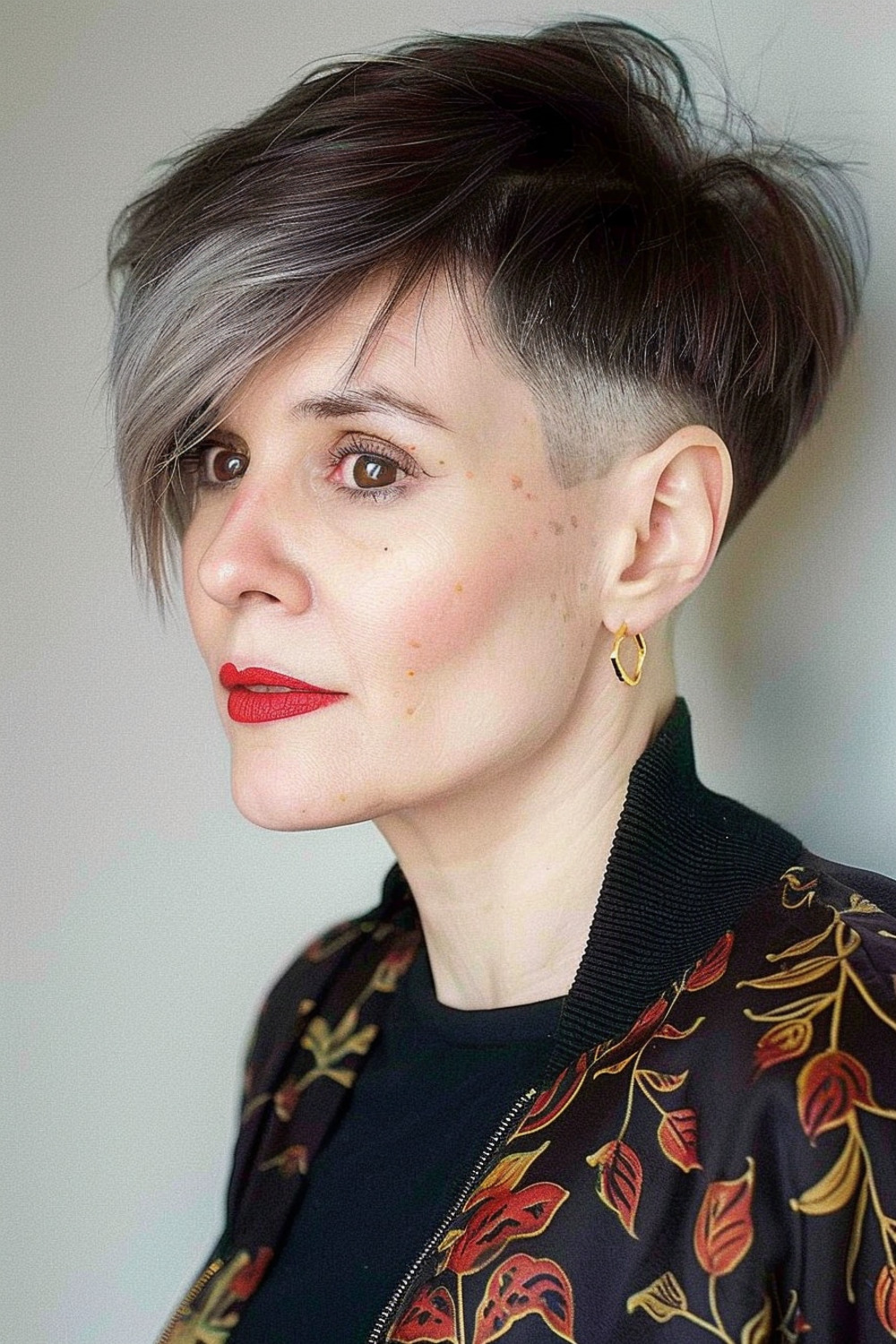 Bold asymmetrical pixie with undercut for women over 50