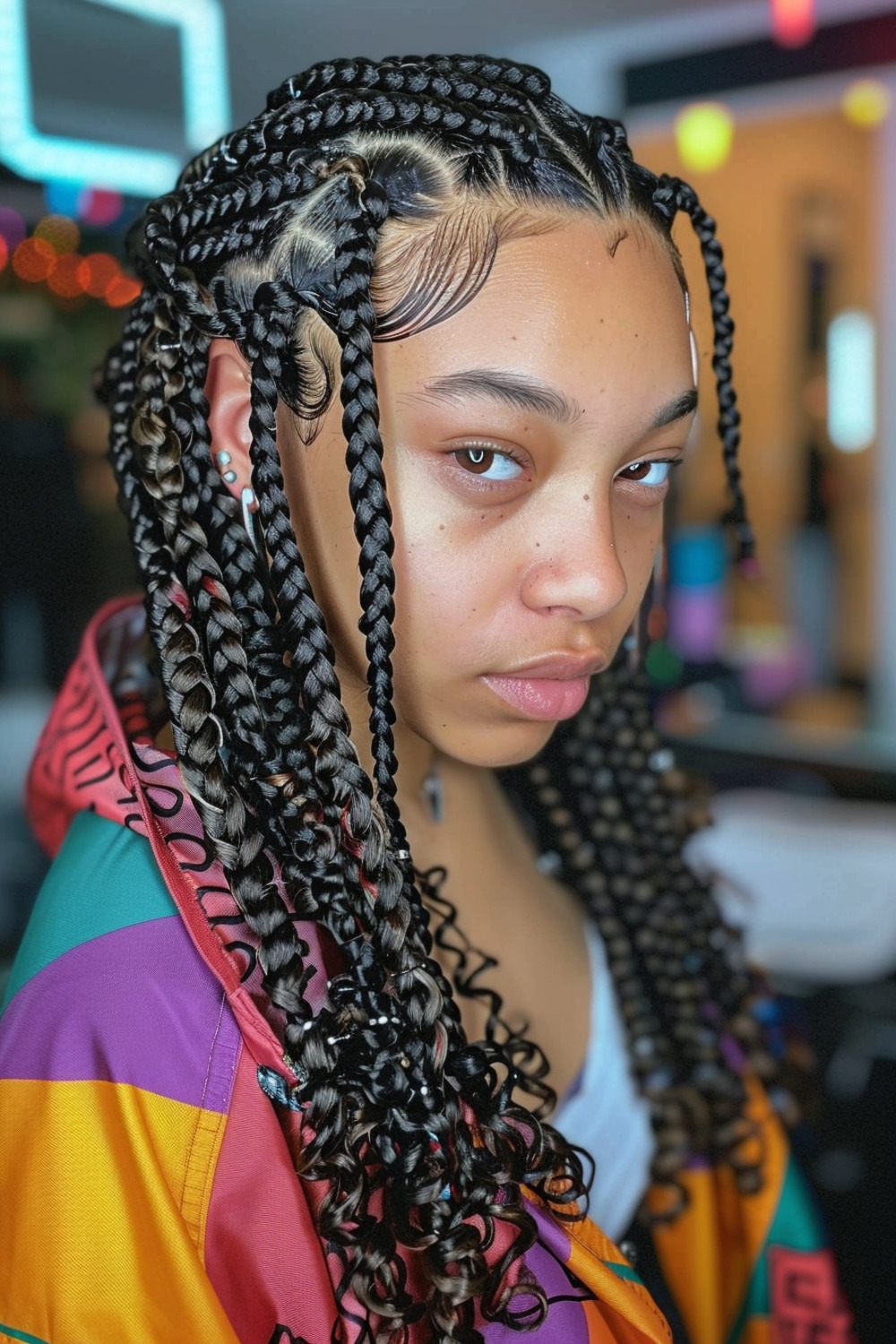 Box braids with curly ends