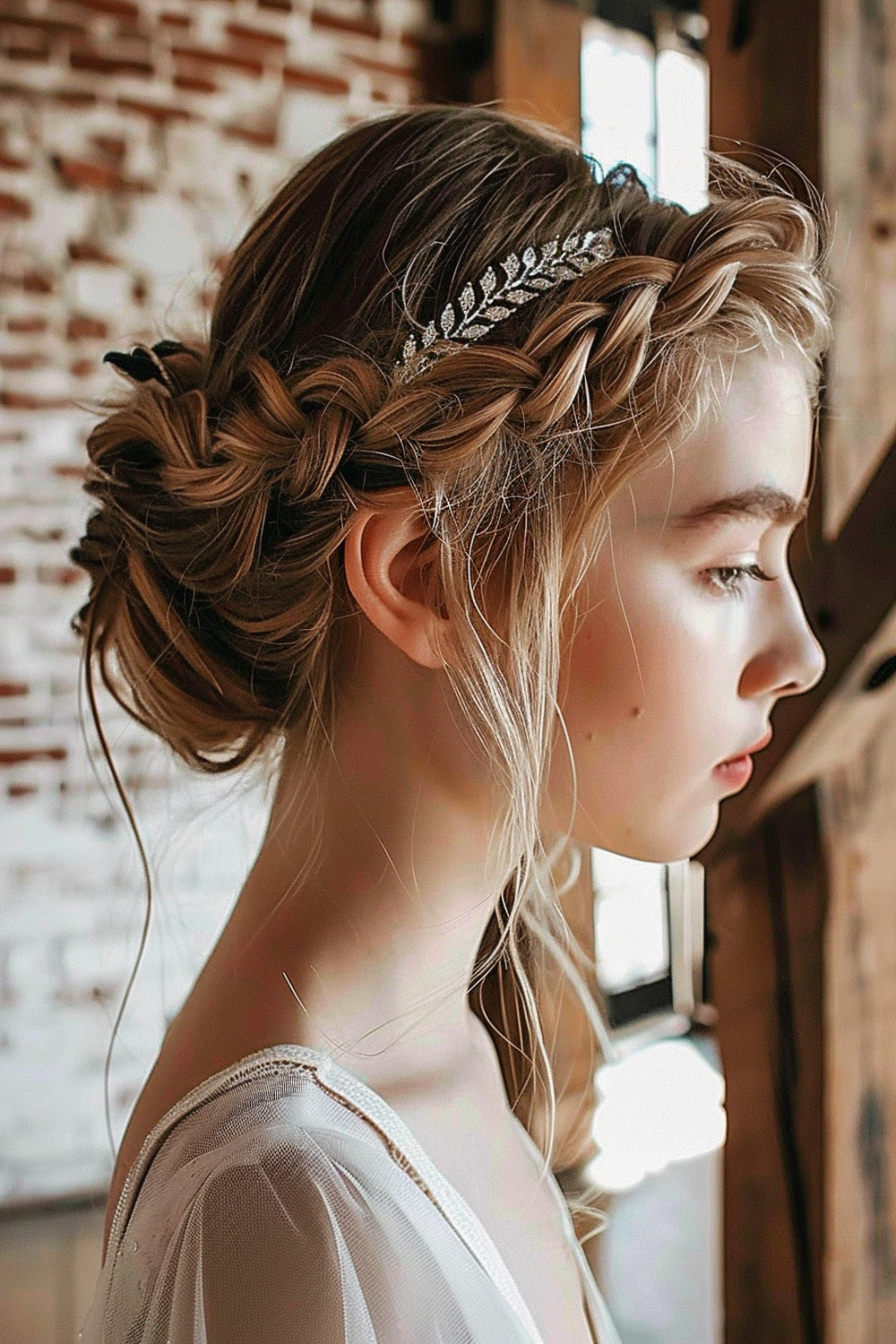 Braided updo with silver accents