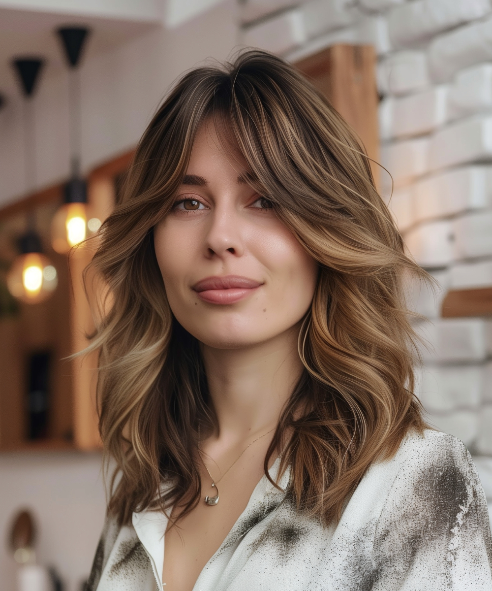 Butterfly cut with curtain bangs