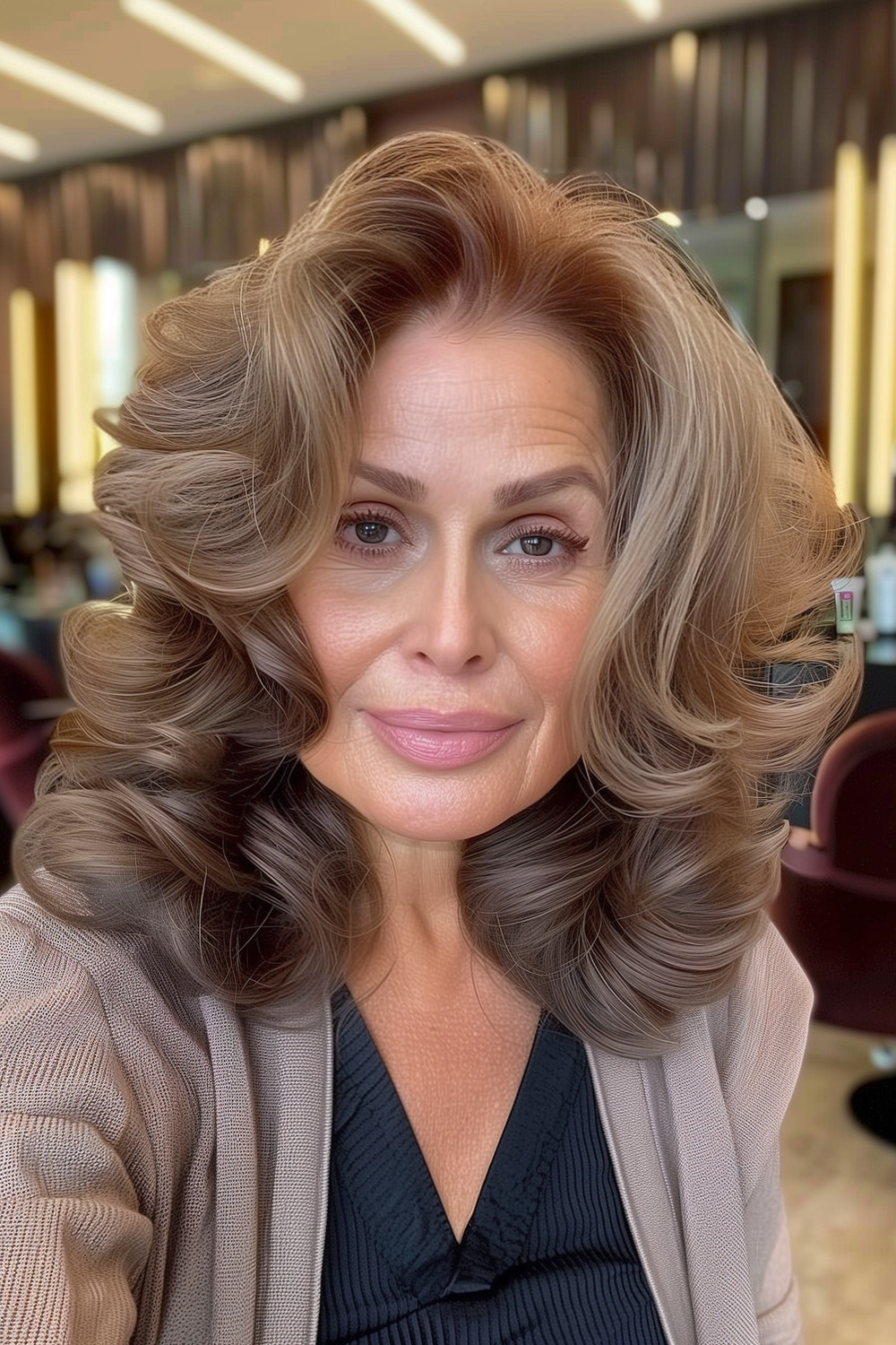 Butterfly cut with soft curls for women over 60