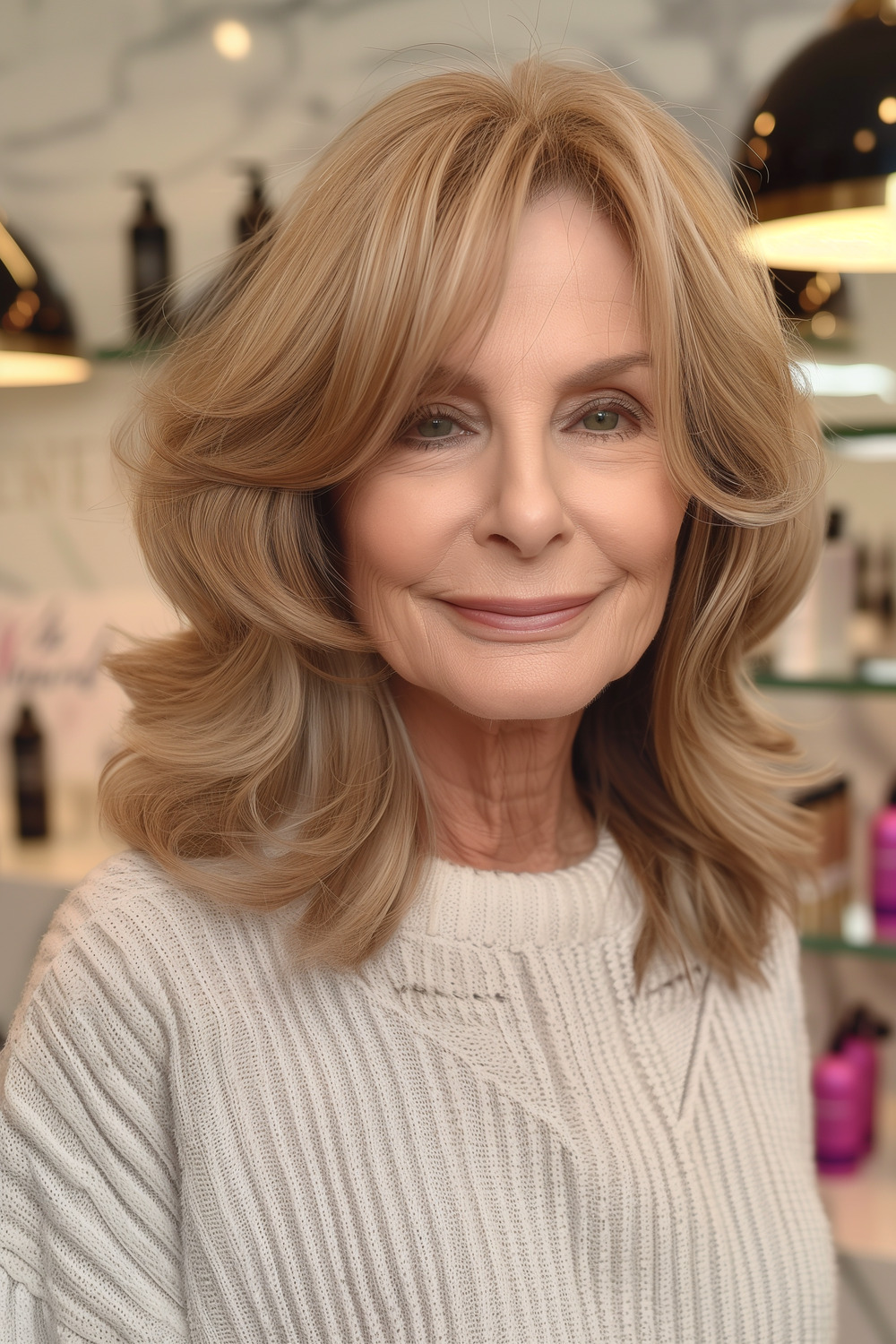 Butterfly cut with subtle waves for women over 70