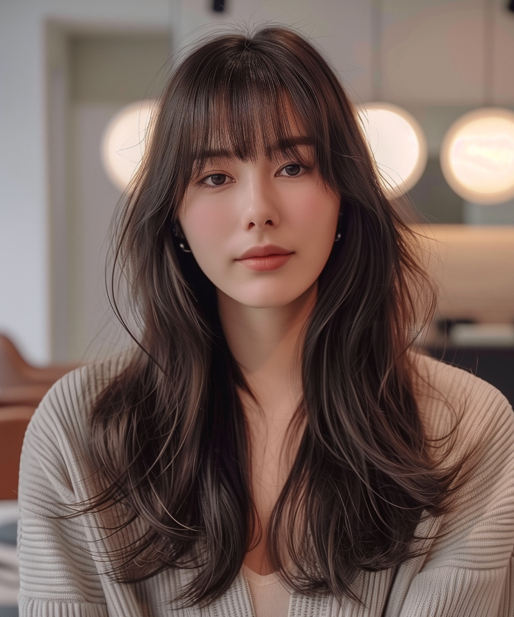 Butterfly cut with wispy fringe