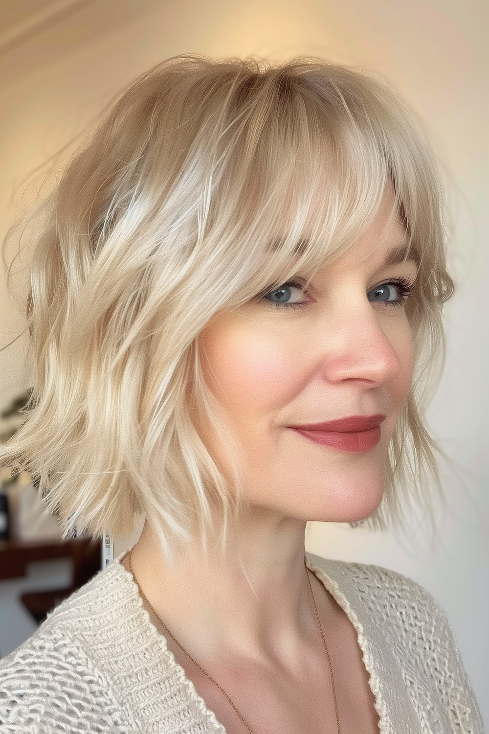 Buttery blonde shaggy bob