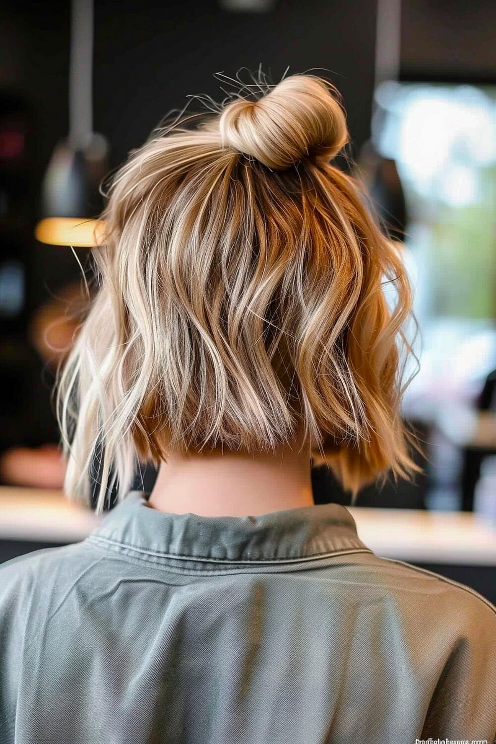 Half-Up Messy Bun for Short Hair
