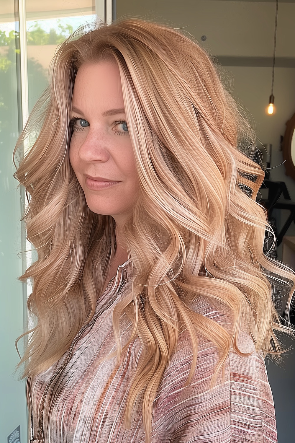 Champagne blonde with loose waves