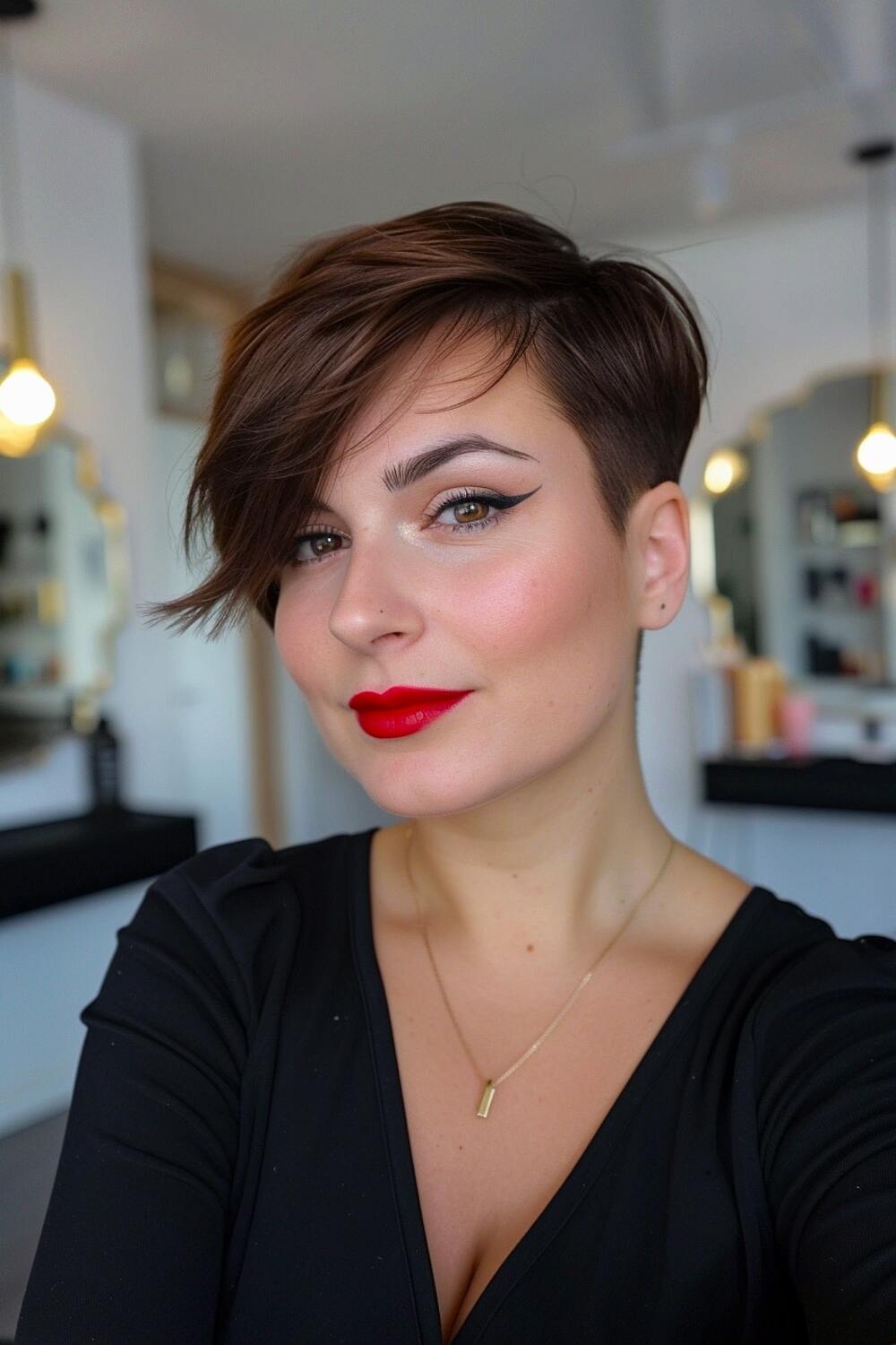 Pixie cut with long bangs