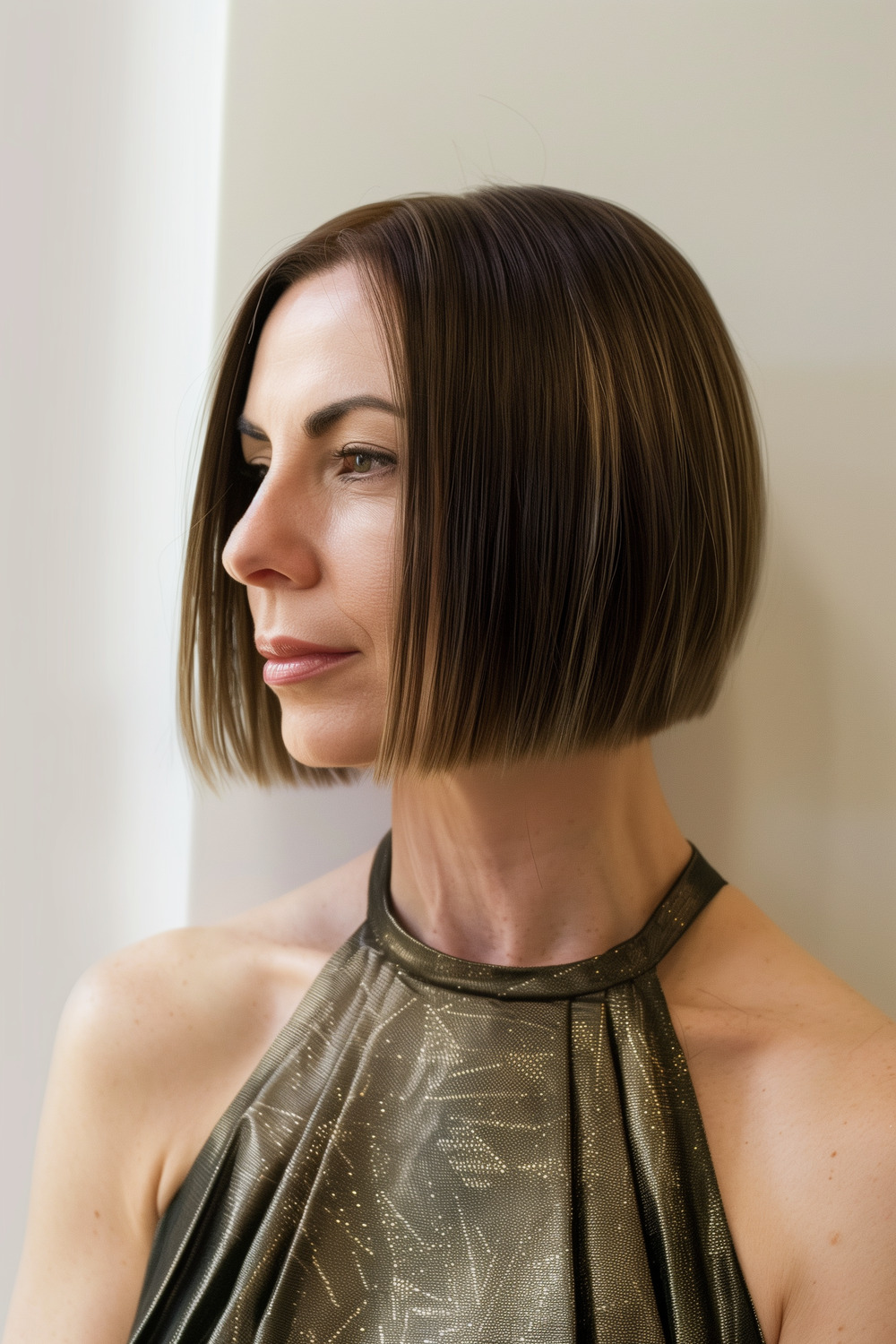 Chin-length blunt bob with sleek finish