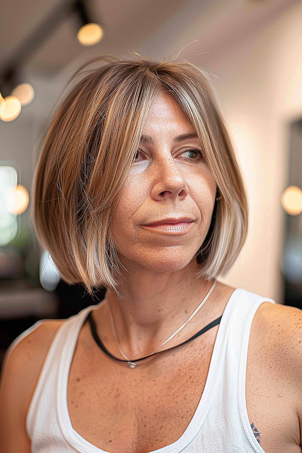 Chin-length blunt cut with face-framing pieces