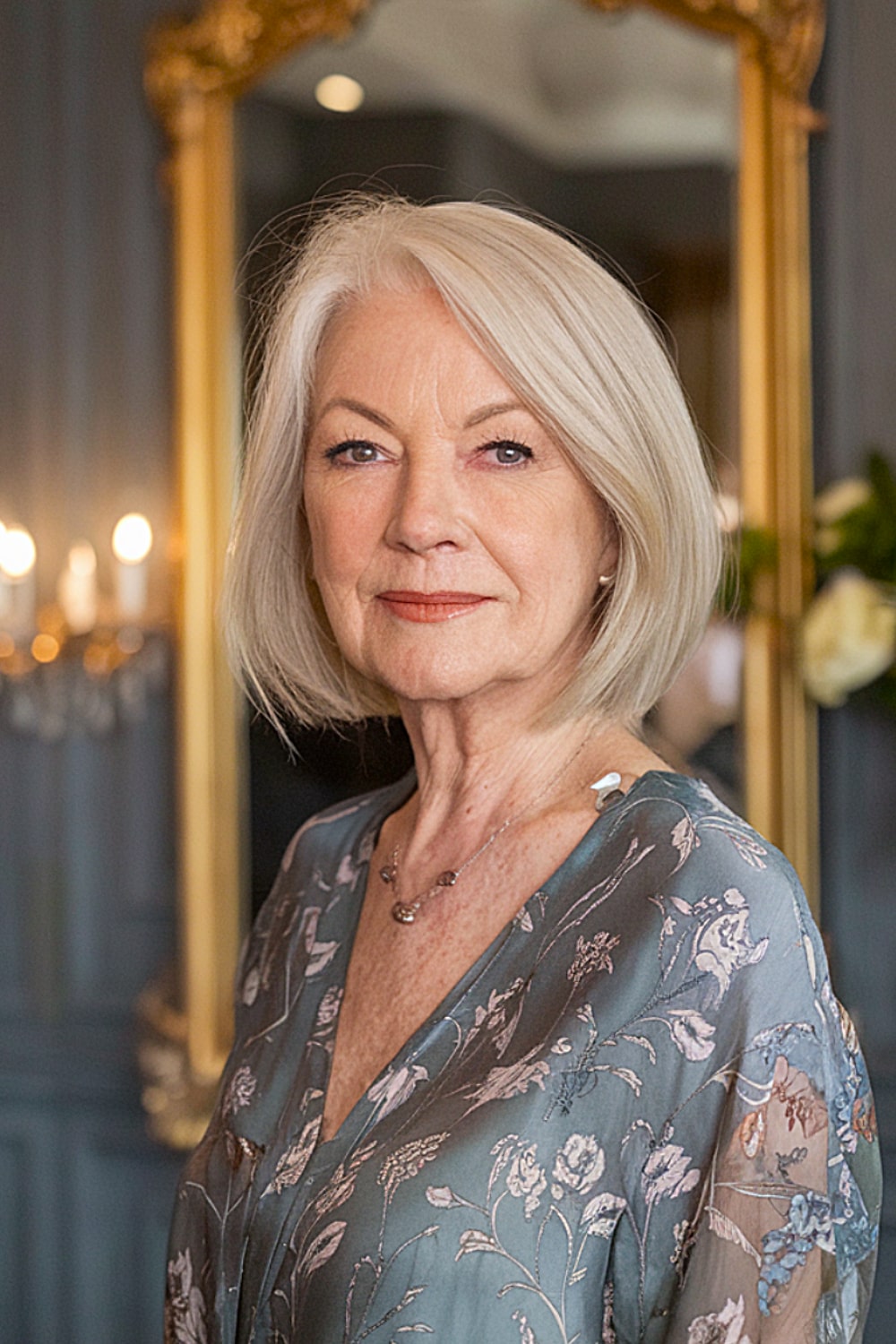 Chin-length bob with soft blunt edges for women over 70