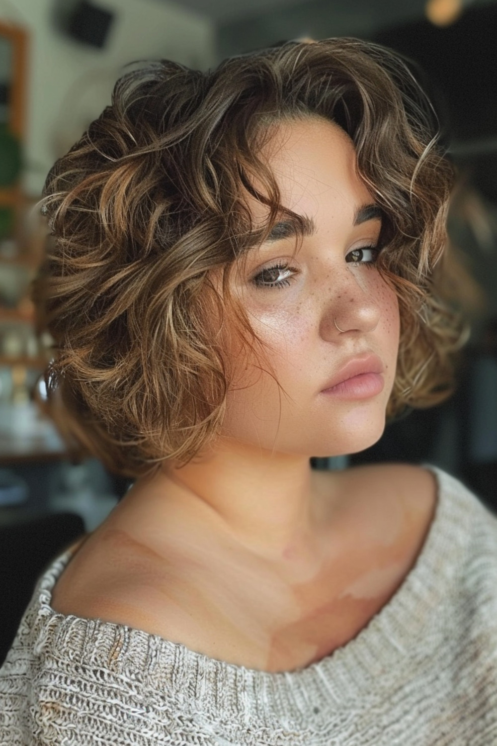 Chin-length bob with soft curls