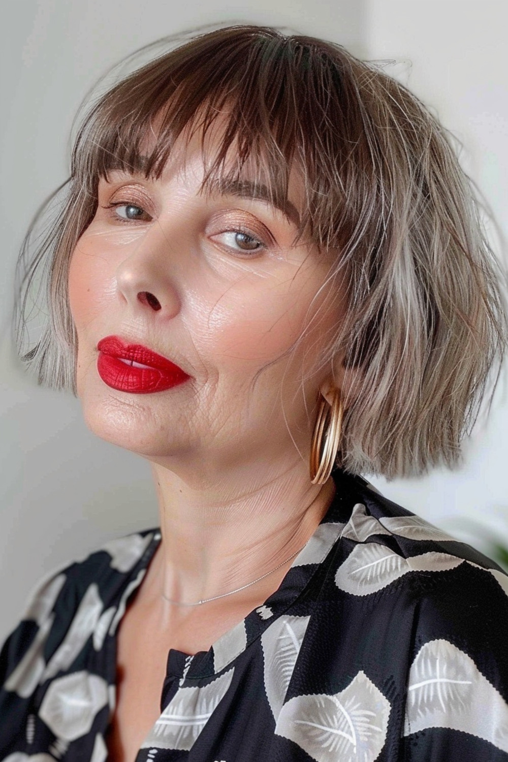 Choppy bangs with chic choppy bob for women over 50