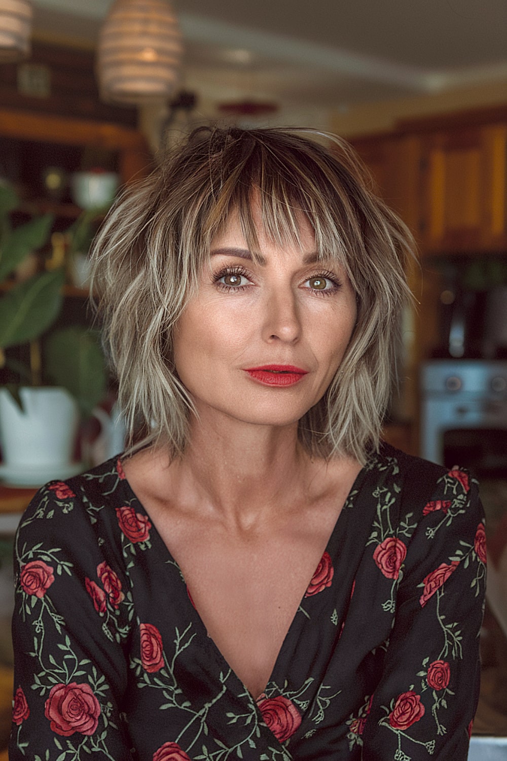 Choppy bob with uneven bangs