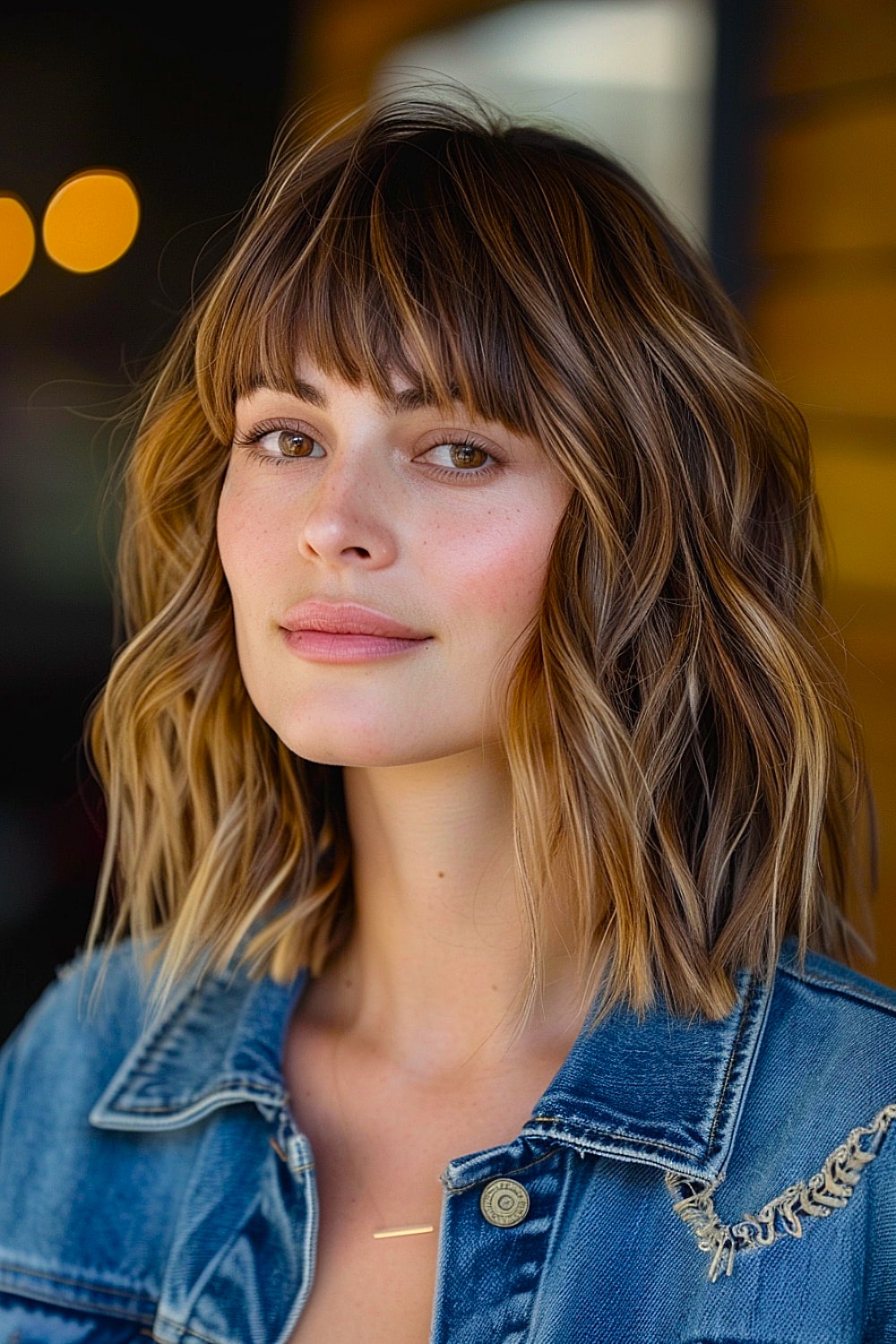 Choppy long bob hairstyle with bangs