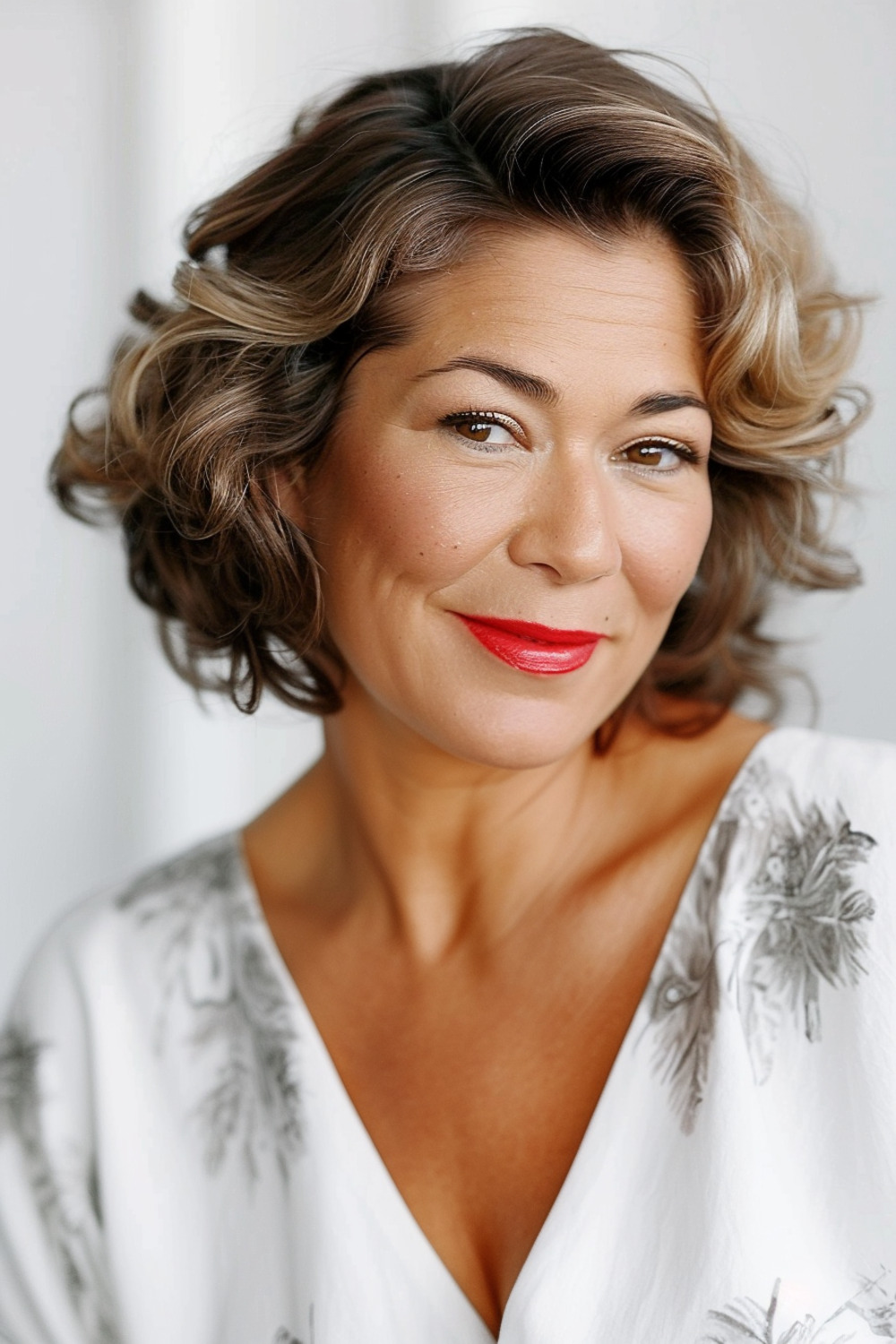 Classic blunt cut bob with soft curls for women over 50