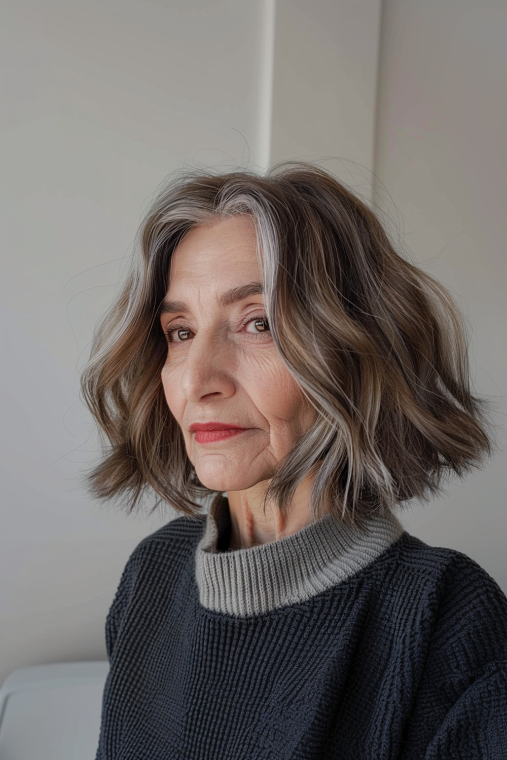 Classic blunt cut with face-framing layers for women over 60