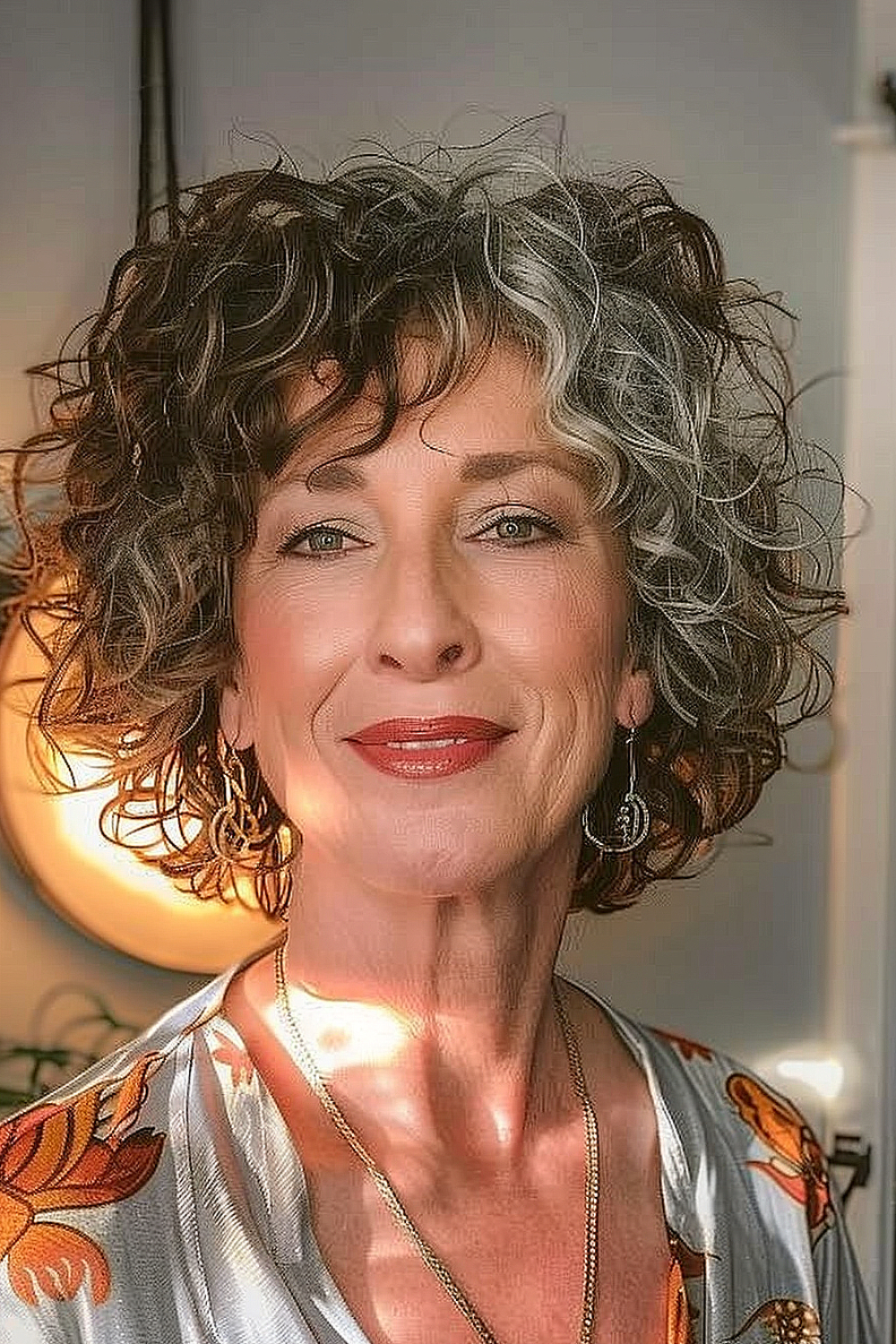 Curly bob with layered bangs enhancing natural curls