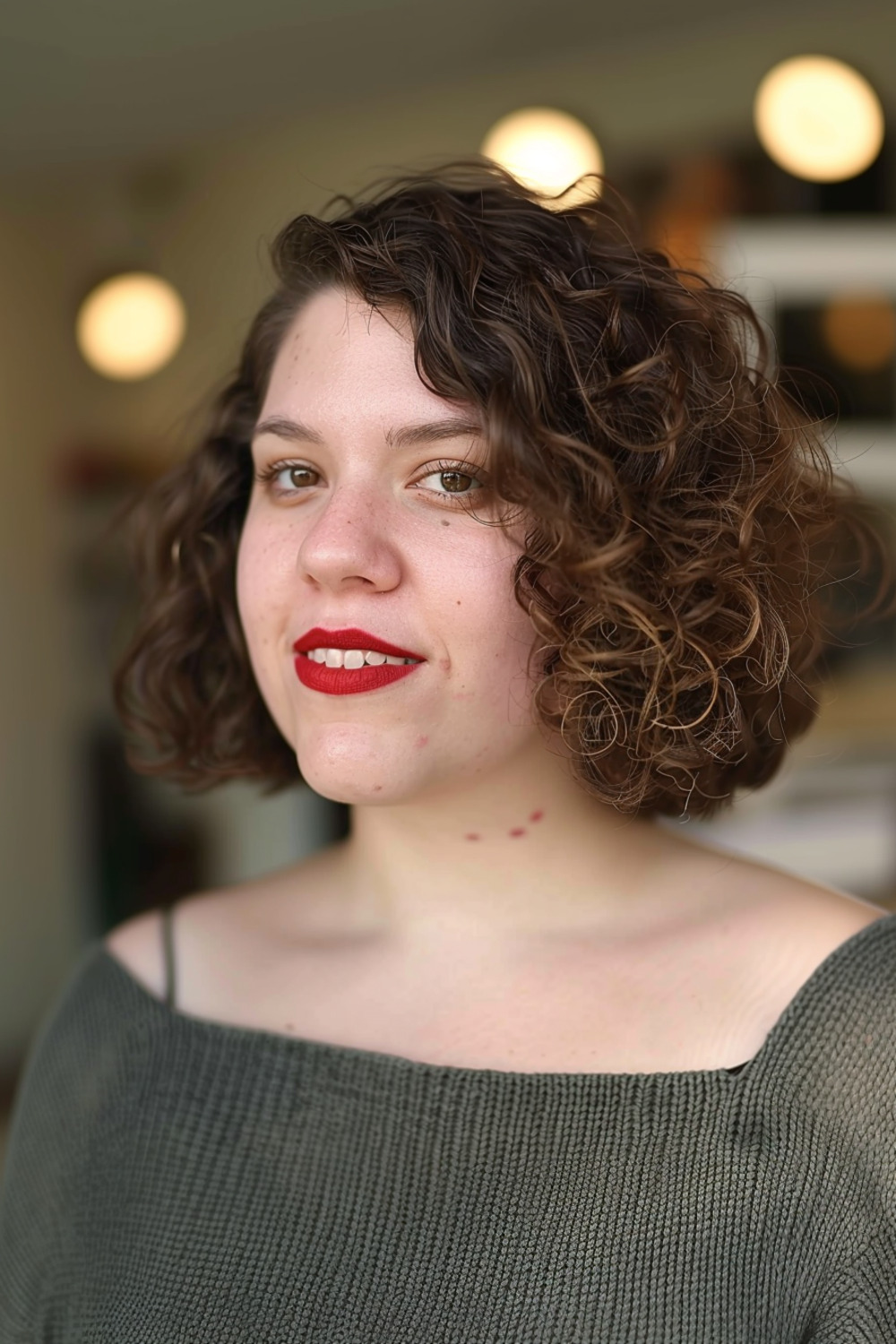 Curly bob with side part