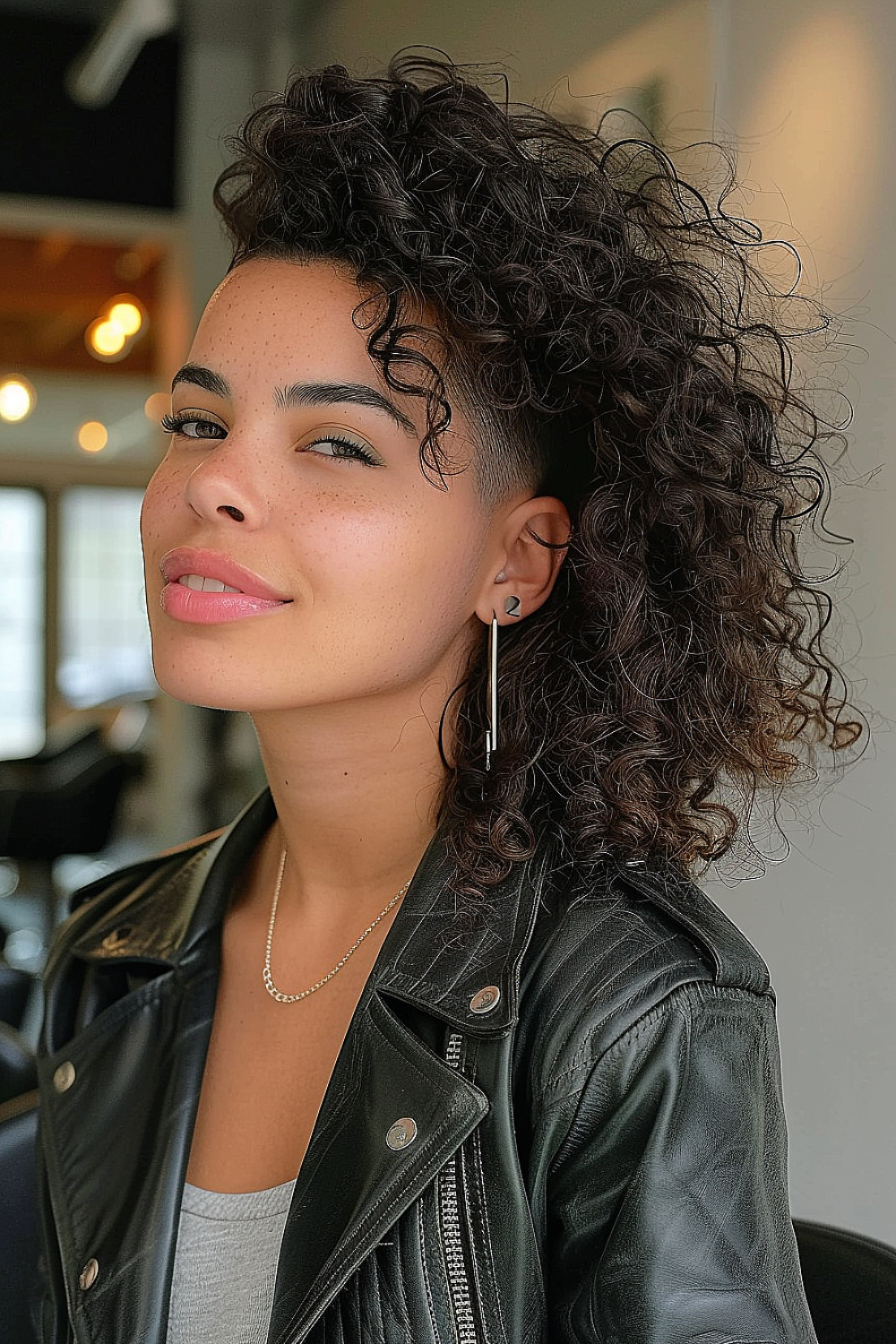 Curly hair with hidden undercut for surprise element