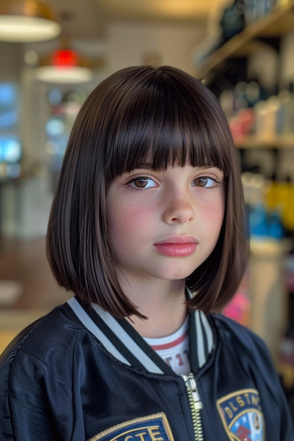 Dark brown hair with bangs for girls