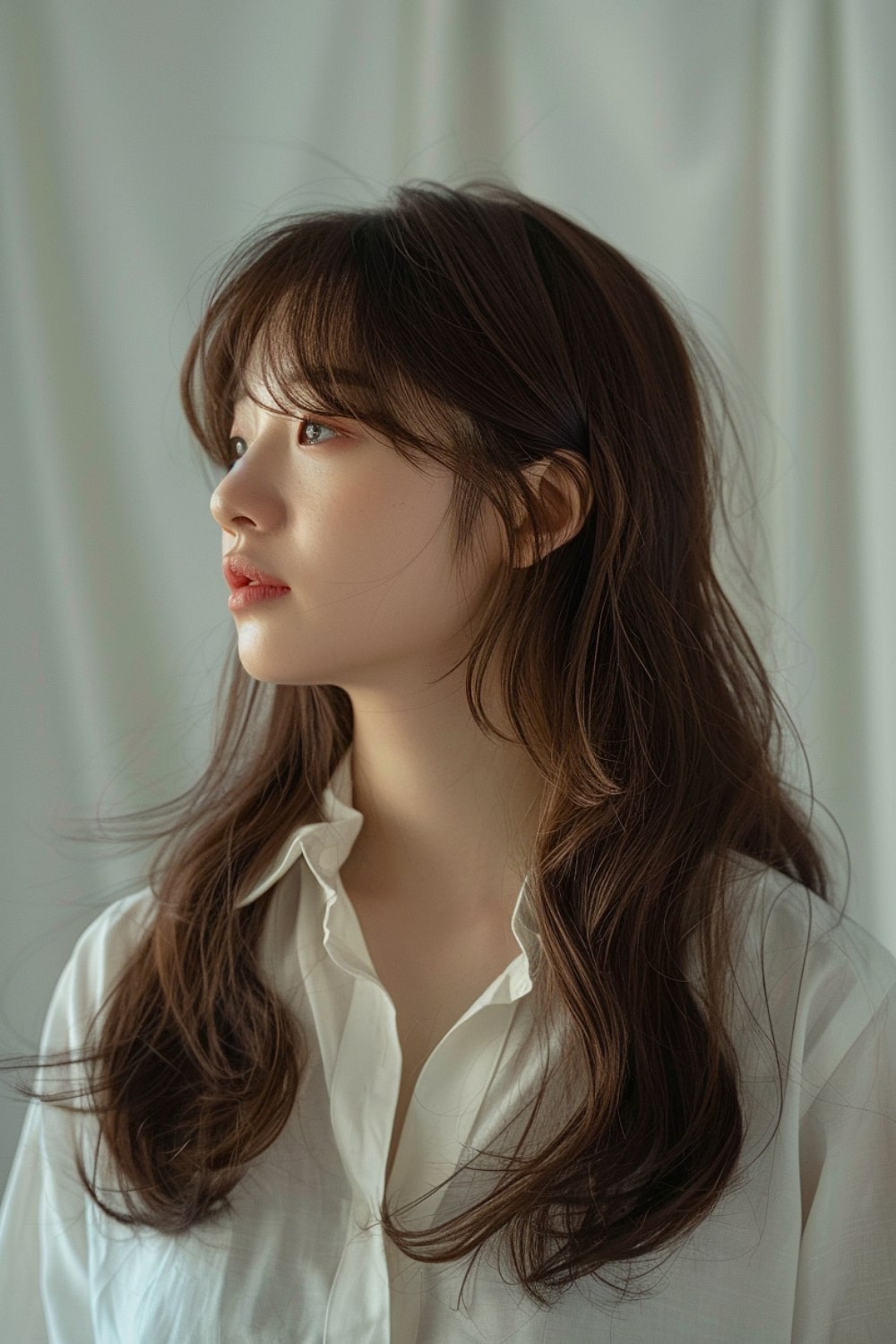 Korean dark brown hair with bangs