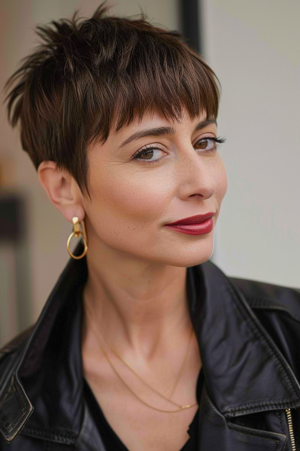 Edgy bangs with short pixie for women over 40