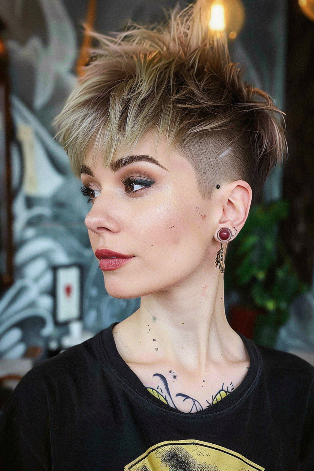 Edgy shaggy pixie with shaved sides