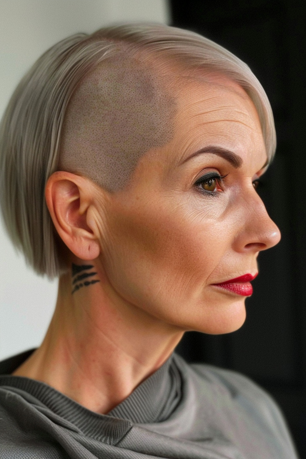 Edgy short bob with side shave for women over 50