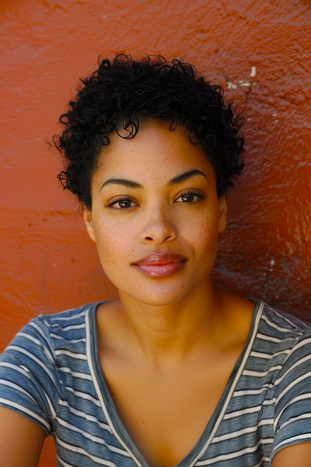 Naturally short curly hairstyle