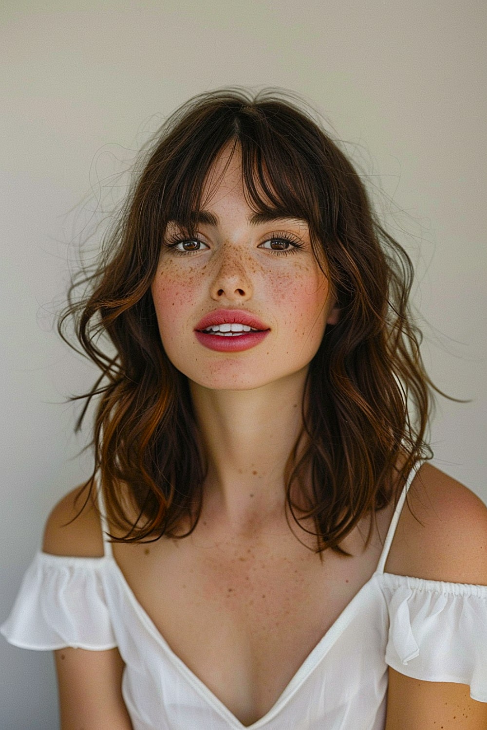 Medium-length brunette thin hair