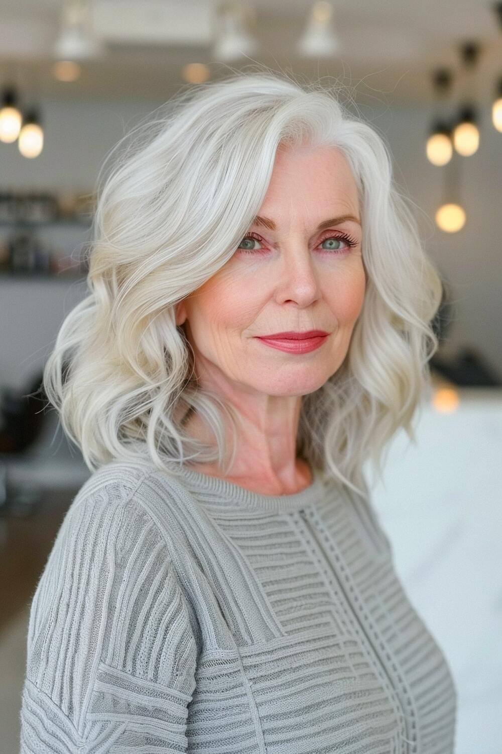 Platinum blonde hairstyle for women over 60