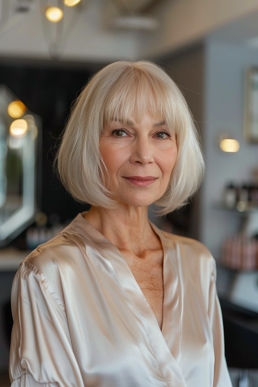 Short bob hairstyle for women over 60