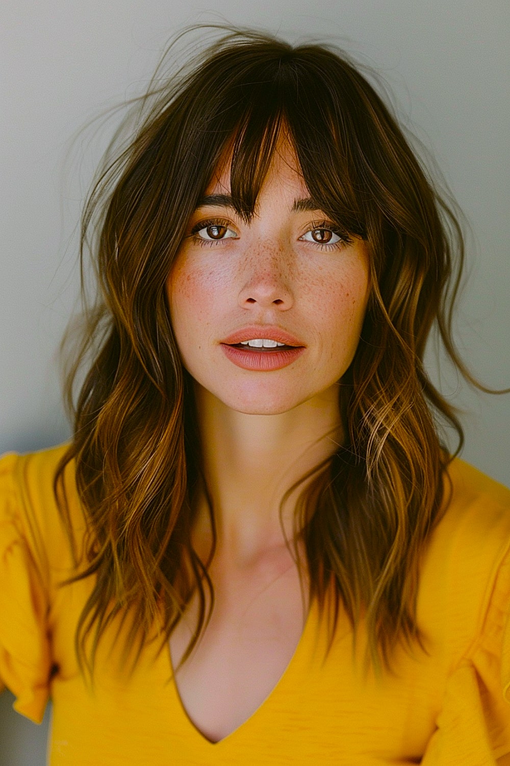 Medium haircut with layers and bangs
