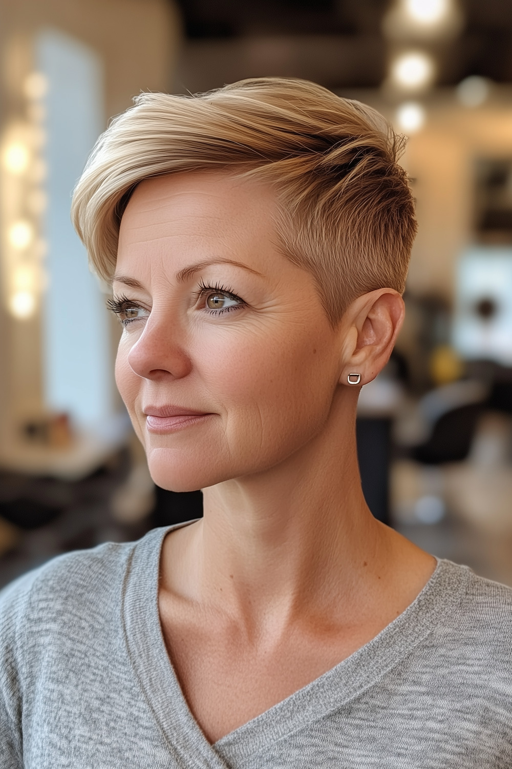 Golden blonde pixie with tapered sides