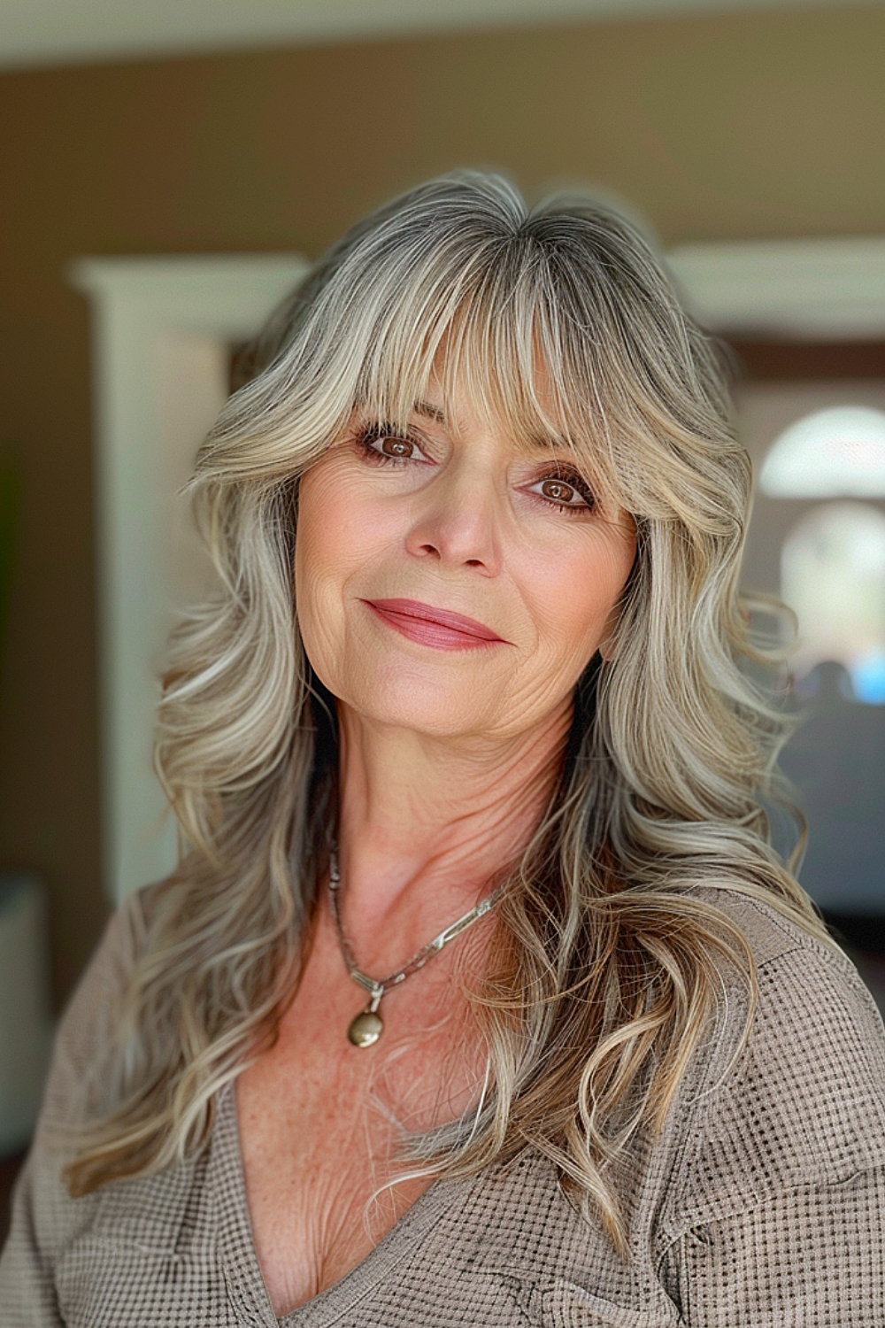 Gray hair with bangs for matured ladies