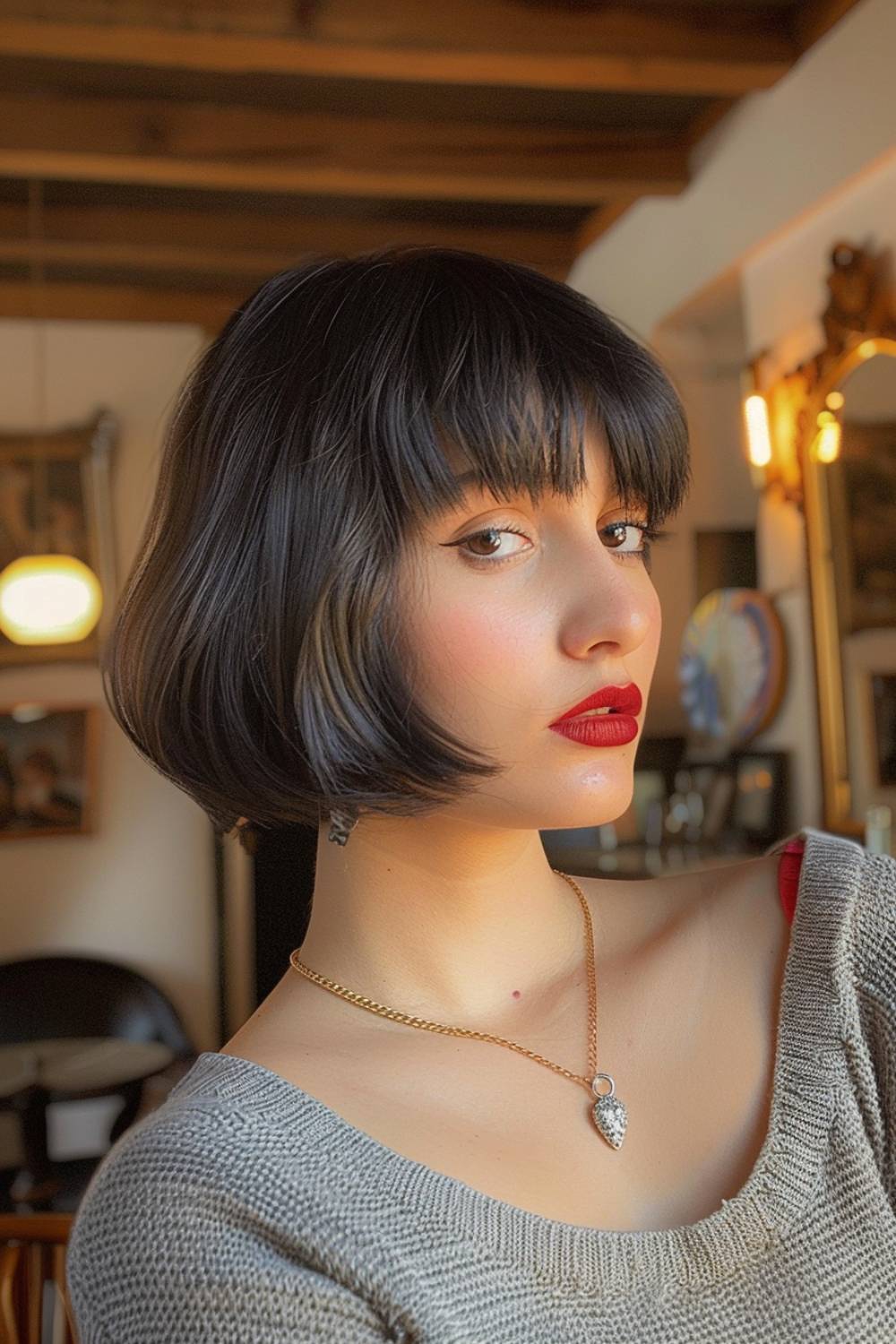 Italian bob with blunt bangs
