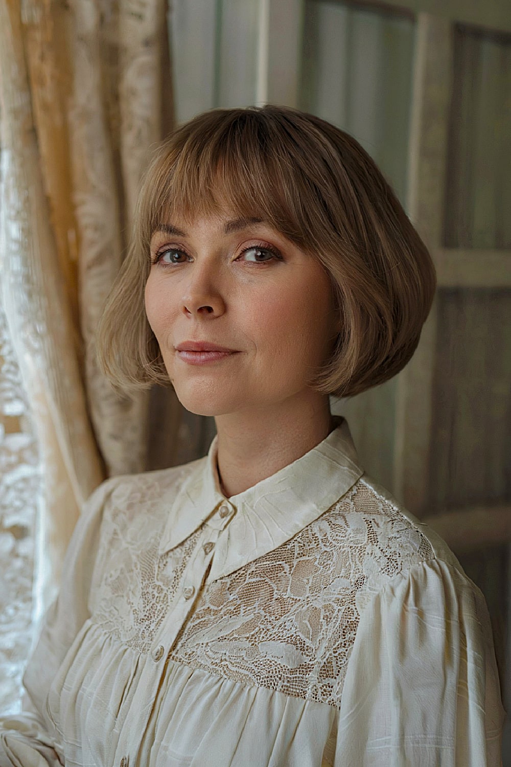 Jaw-length bob with fluffy bangs