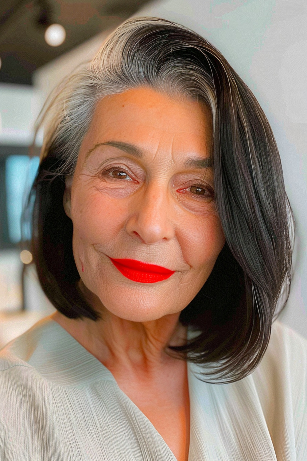 Layered asymmetrical lob for women over 60