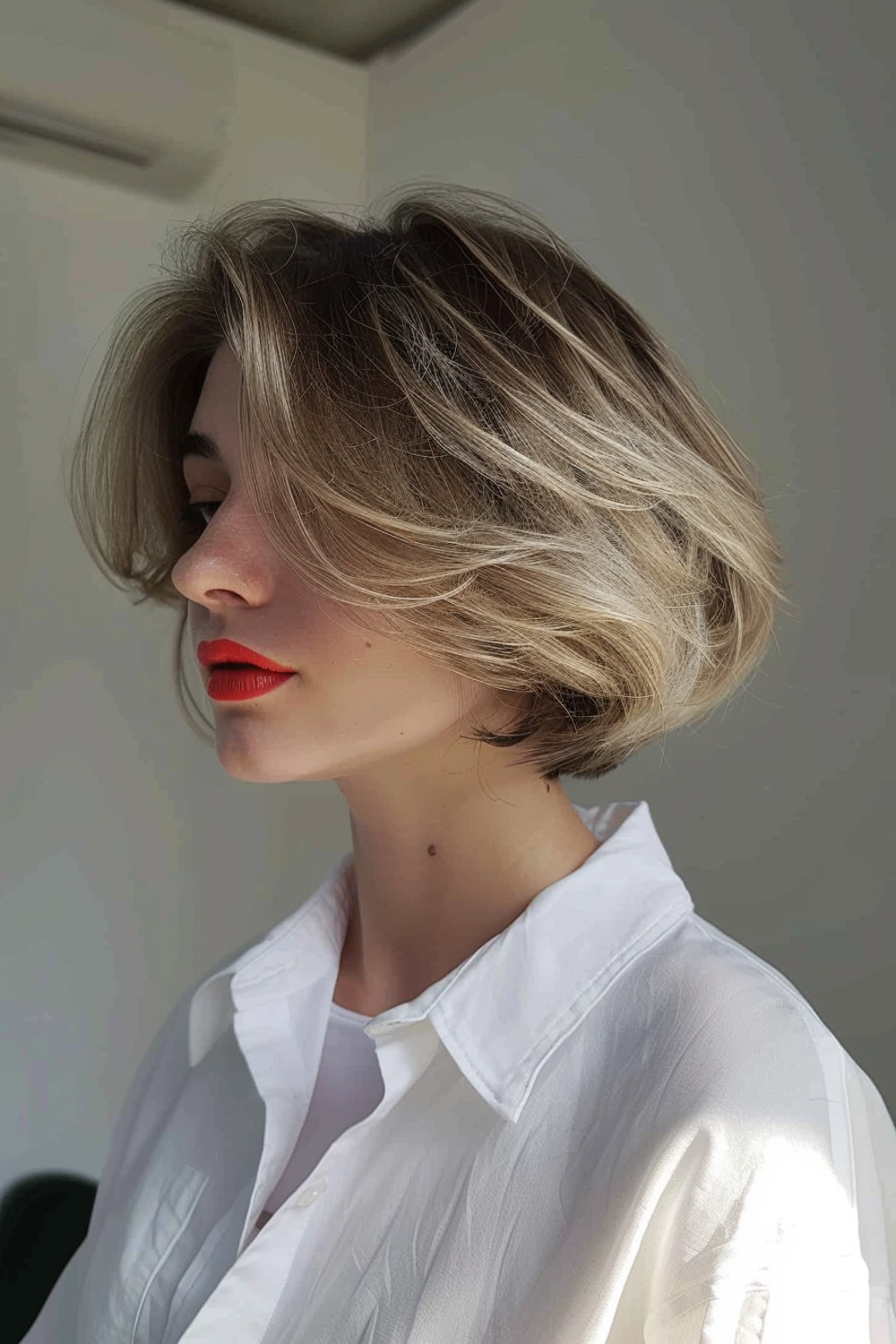 Layered bob with feathered ends