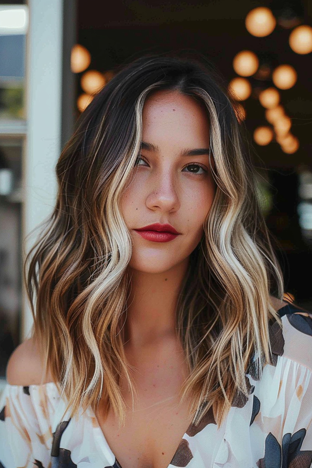 Layered hair with face-framing highlights