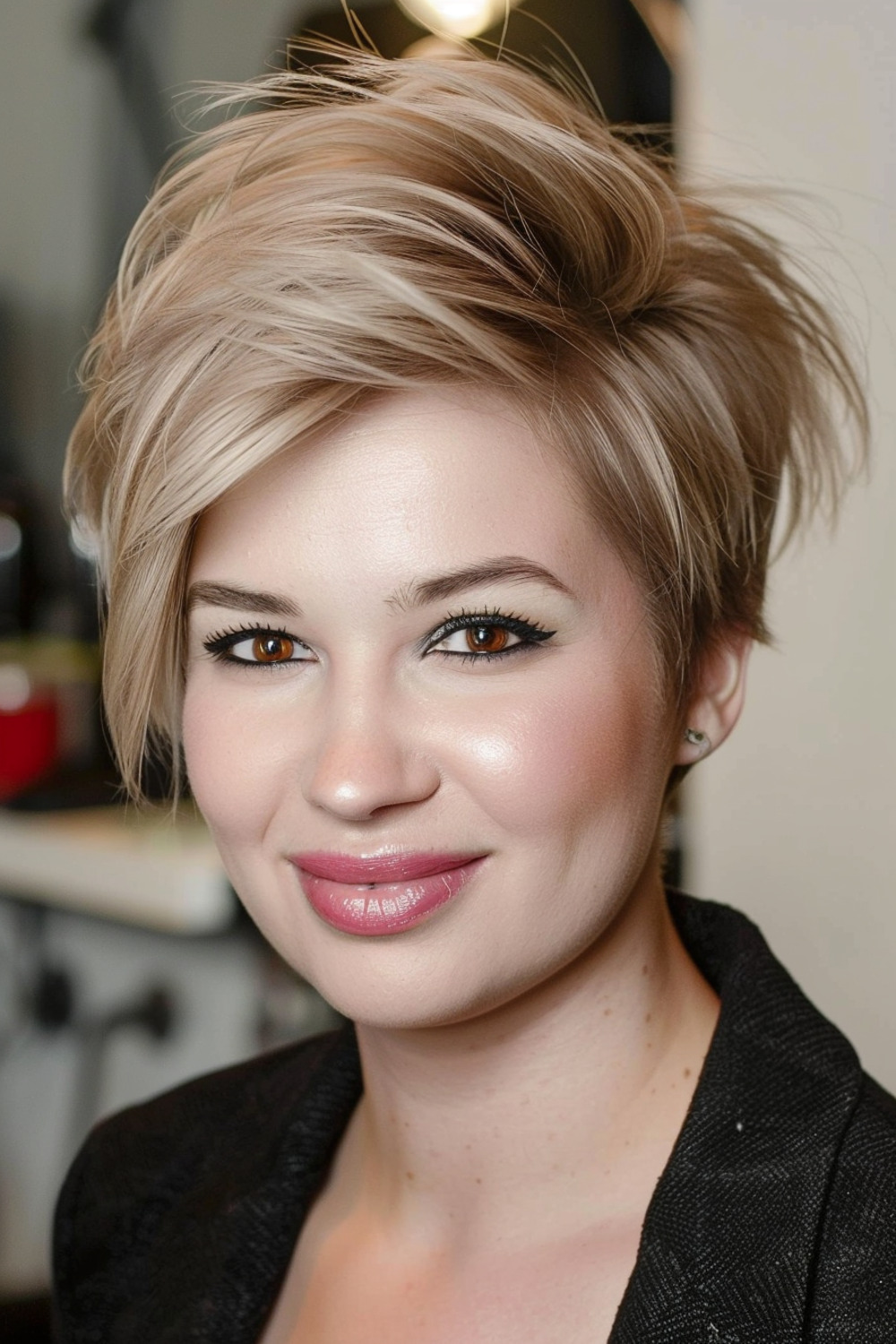 Layered long pixie with volume