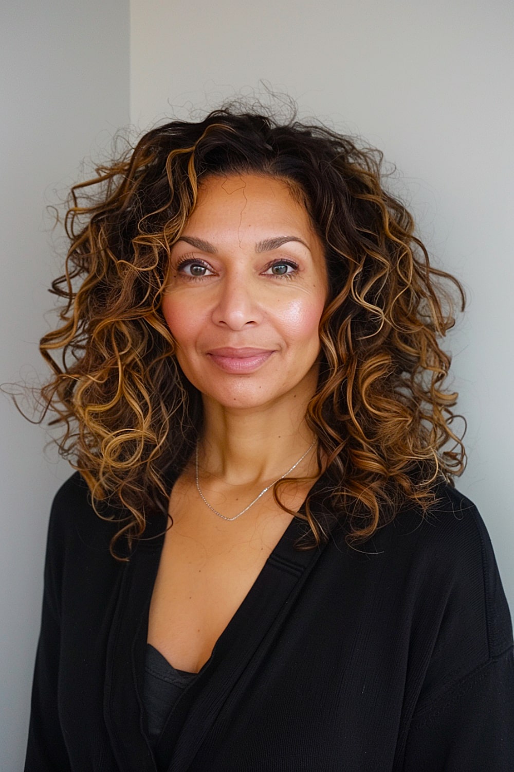 Layered medium curly hair
