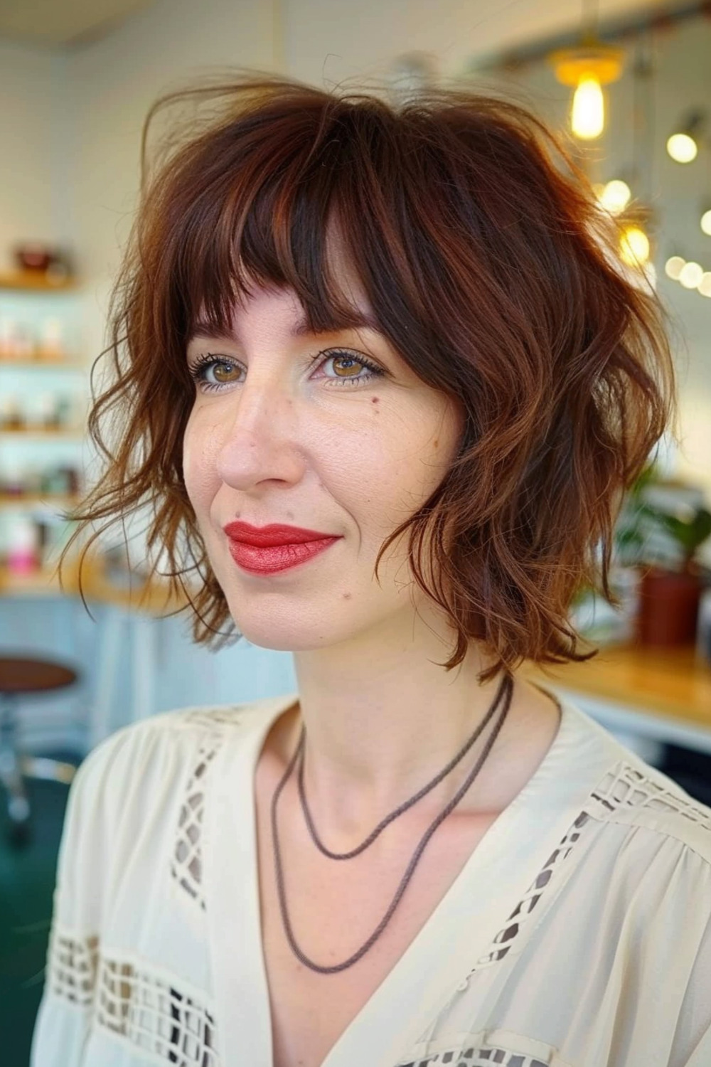 Layered shaggy bob for women over 40