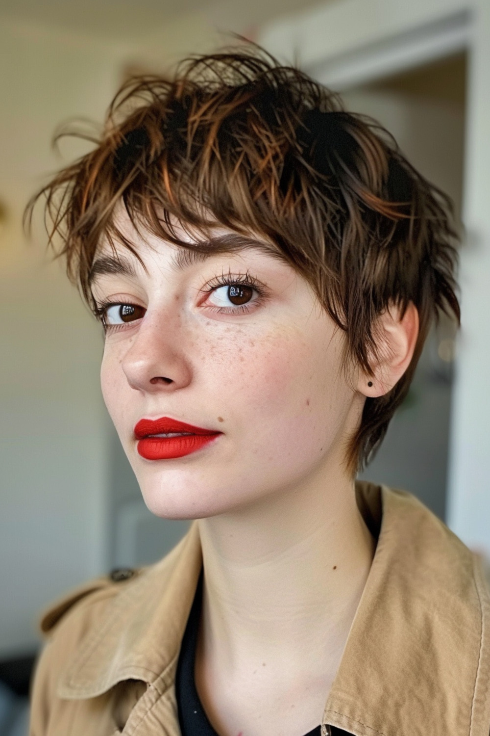 Layered shaggy pixie with fringe
